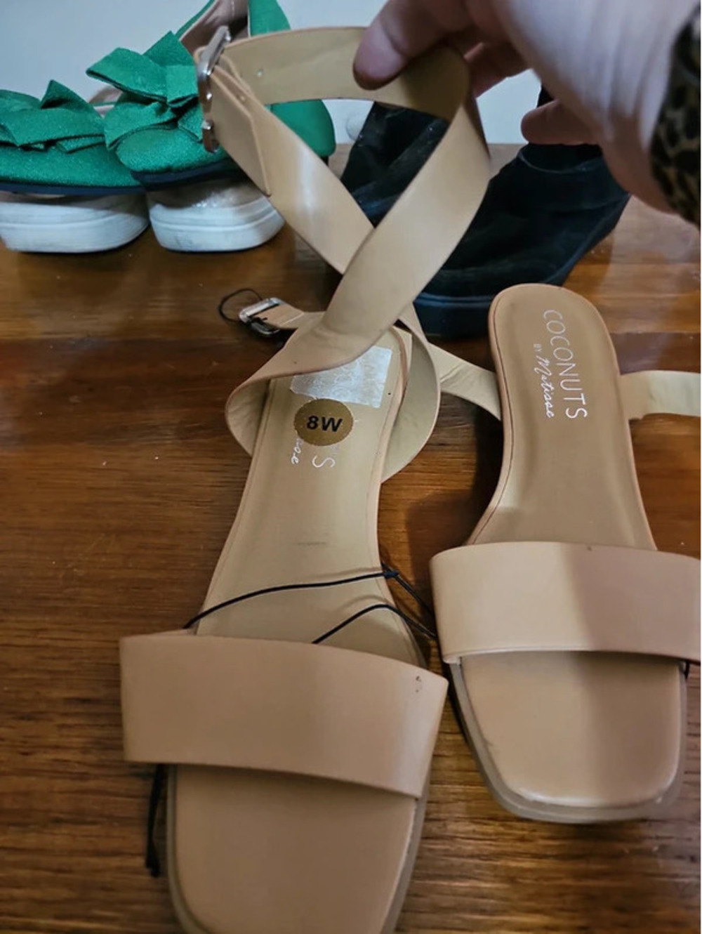 Coconuts by Matisse 8W Nude Square Toe Block Heel Slingback Sandals - Picture 3 of 4